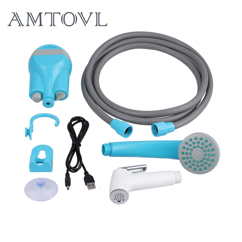 AMTOVL переносной походный душ Set USB DC 12V нажимной для пеших прогулок путешествий