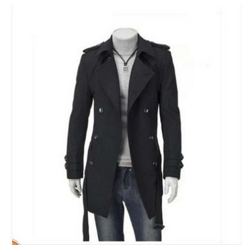 

Winter Coat Men 2020 Fashion With Slim-Fit Belt Woolen Jacket Coat Epaulette Mid-Length Casual Double-Breasted Wool Outerwear