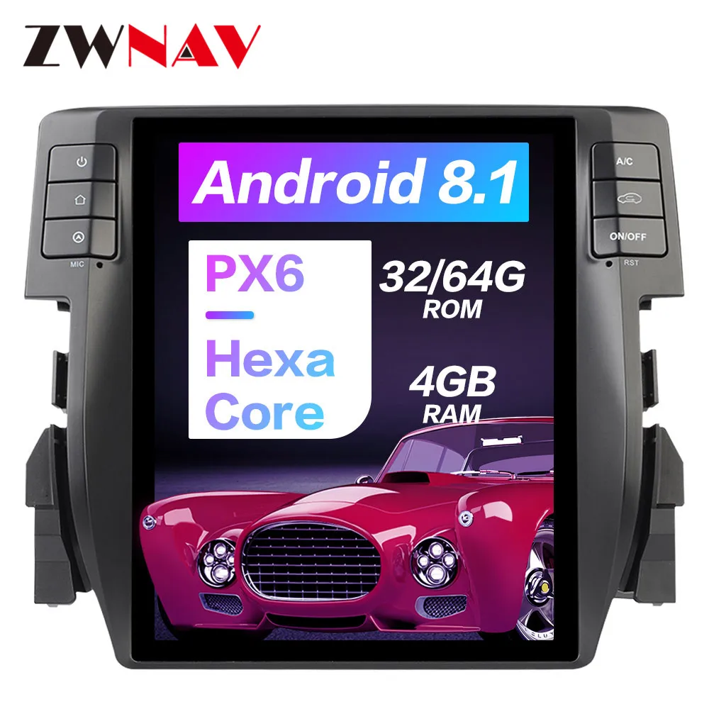 Android 9.0 PX6 4 Гб + 64 ГБ для Honda Civic 9 0 2016 автоматический кондиционер встроенный DSP Carplay