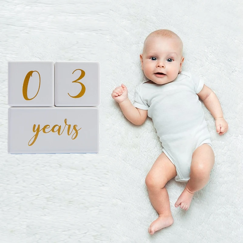 

1set Baby Milestone Wooden Block Baby Photography Milestone Memorial Monthly Newborn Commemorative Card Number Photo Accessories
