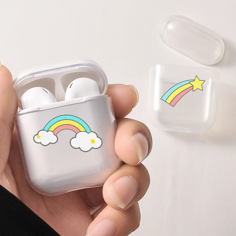 Прозрачный чехол для наушников с радужным мультяшным облаком s Airpods ударопрочный