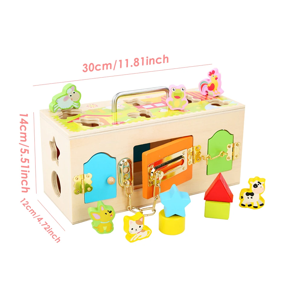 

Montessori Educational Wooden Kindergarten Teaching Aid Shape Matching Building Blocks Toy Animal Lock Box Fun Game