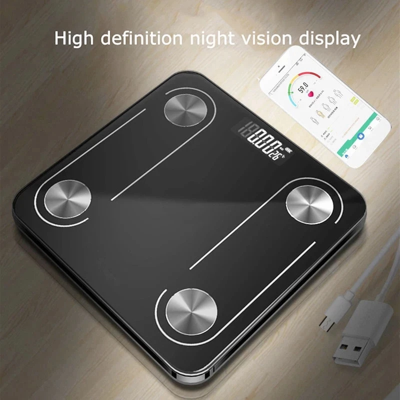 

USB Charging Tempered Glass Digital Body Weight Scale LCD Bathroom Scales Weight Monitor Body Fats Scale