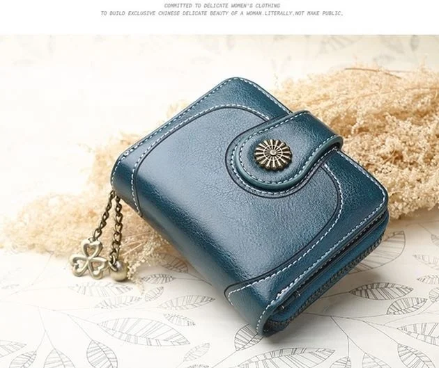 Blue short Масляный кожаный короткий длинный кошелек, винтажная женская сумка для телефона, Ретро кошелек, простая модная сумочка, держатель для карт, 6 цветов - Цвет: Blue short