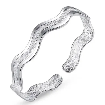 

Popular Silver Plated Bracelet Frosted Women's Bracelet Double Line Ring Love Interweaved Water Ripple Hand Stock Jsz062