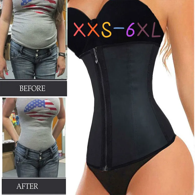 

XXS-6XL Corset Body Shaper Latex Waist Trainer Zipper Underbust Weight Loss Slimming Hourglass Belt Women Plus Dropshipping