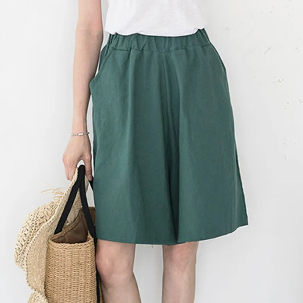 Женские шорты с широкими штанинами размера плюс трендовые хлопковые льняные