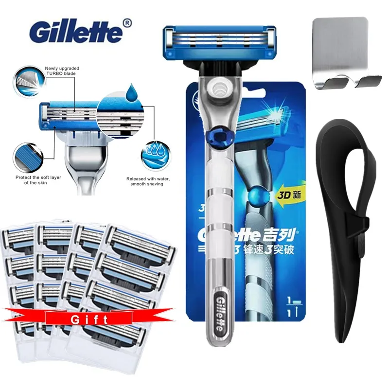 

Ручка для бритвы Gillette Mach 3 Turbo 3D для мужчин, кассеты с лезвиями для бритья, бритва для бороды с резиновым крючком
