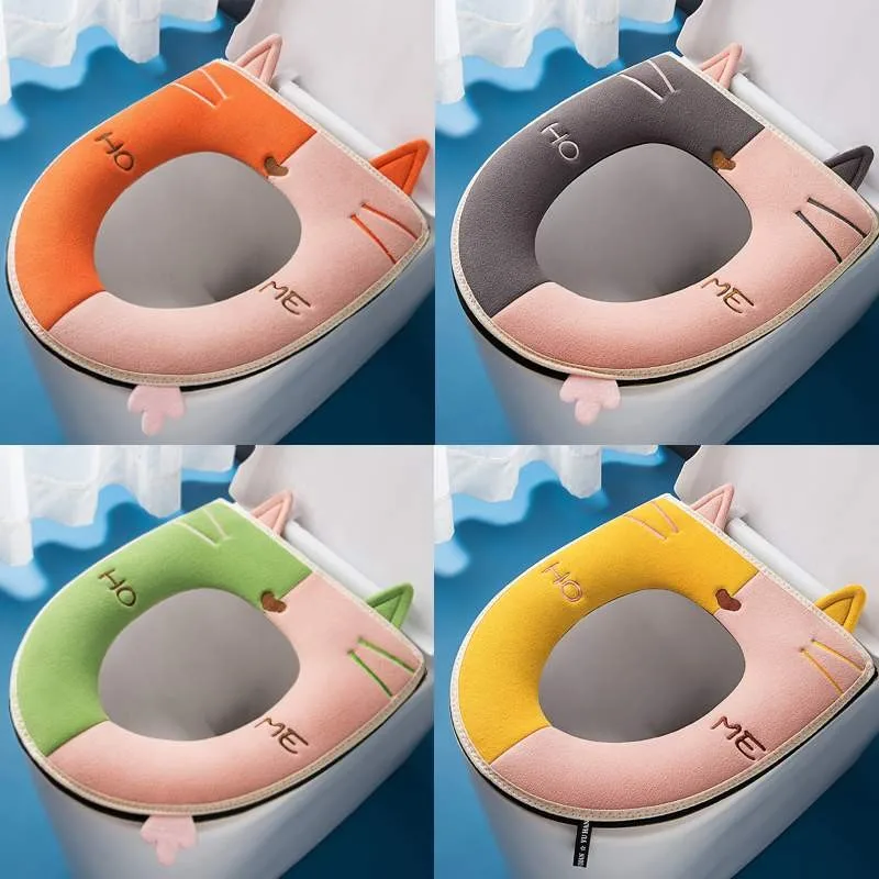 

Winter Warm Toilet Seat Cover With Handle Universal Toilet Cushion Thicken Plush Toilet Seat Ring Mat Bathroom Aceesories