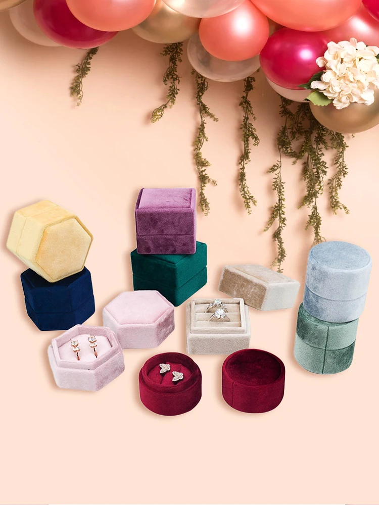 

High End Recycle Jewelry Velvet Box Luxury Custom Logo Branded Pink Flannelette Agate Stone Ring Case