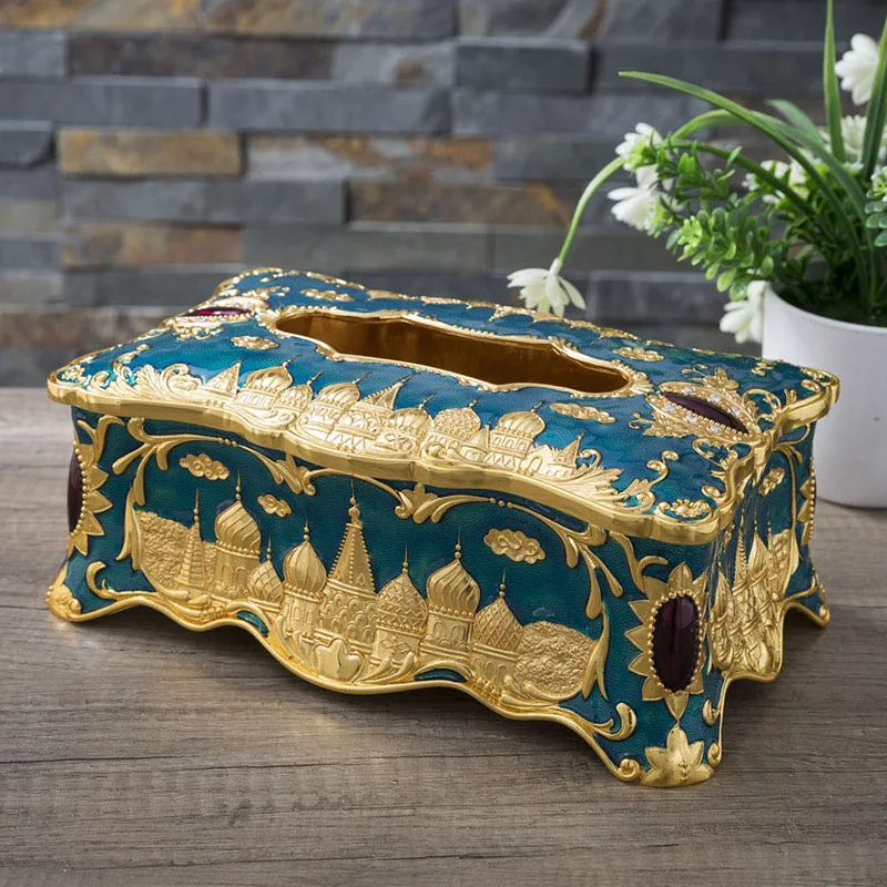 

25x15cm Europe Castle Rose Tissue Case Cover Seat Type Organizer Alloy Metal Napkin Box Holder For Home Wedding Decoration
