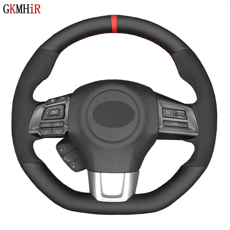 

Сделай Сам, сшитая вручную мягкая черная натуральная кожа, замша чехол рулевого колеса автомобиля для Subaru WRX (STI) 2015-2019 Levorg 2015-2019