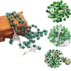 Новые 4 стиля зеленые четки из акрила, католическое ожерелье из натурального католического камня малахита, высококачественный крест, горький, как христианская религия