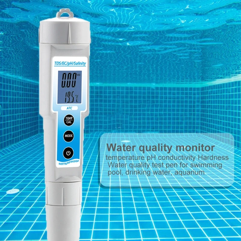 

Digital Water Tester 5 In 1 PH/TDS/EC/Salinity/Temperature Meter for Pools