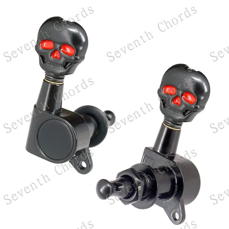 Набор из 6 черных электрогитарных струн кнопка в виде черепа тюнер с кнопками