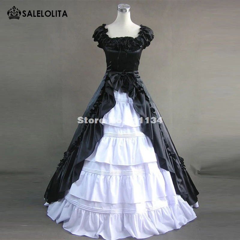 

High Quality Black Satin Southern Belle Civil War Victorian Ball Gown Dress Reenactment Costume Victorian Lolita Costume