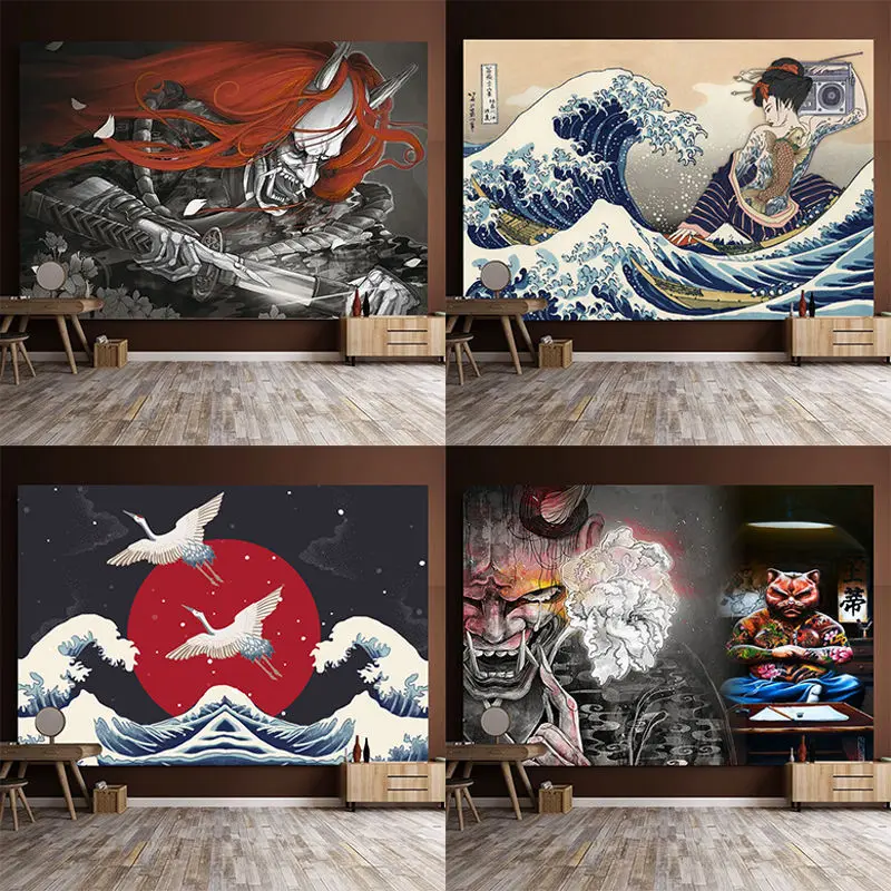 Тканевый фон с изображением Интернета в стиле Ins японском укиё э настенное