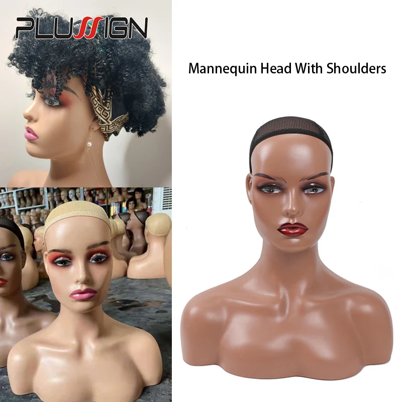 Realistic Wig Mannequin Head With Shoulders Different Makeup Wig Display Head With Ear Holes Dark Brown Mannequin Head For Wigs