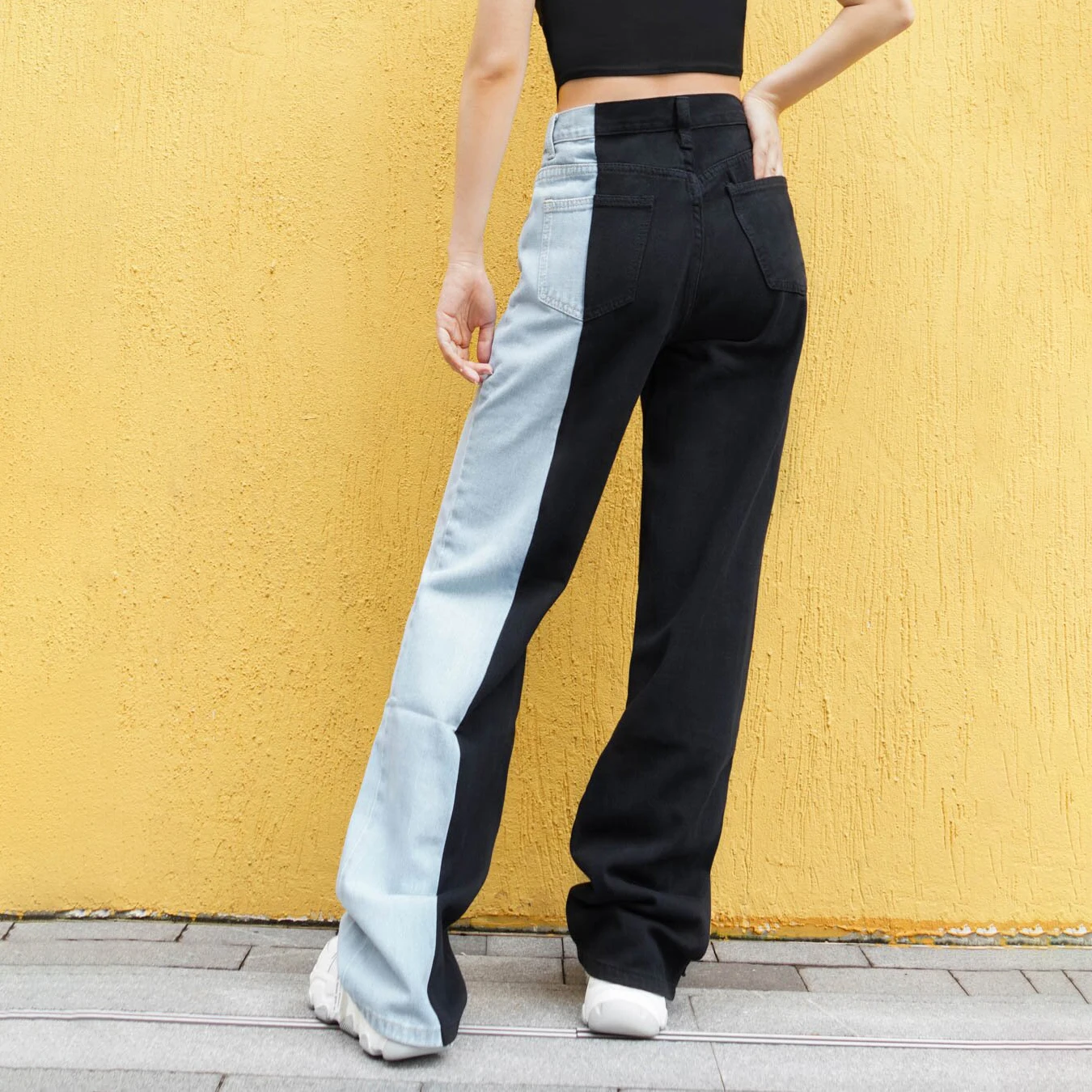 

Autumn Fashion Women's Colorblock Wide Leg Jeans Streetwear Boyfriend Denim Cargo High Waist Baggy Oversize Straight Pants