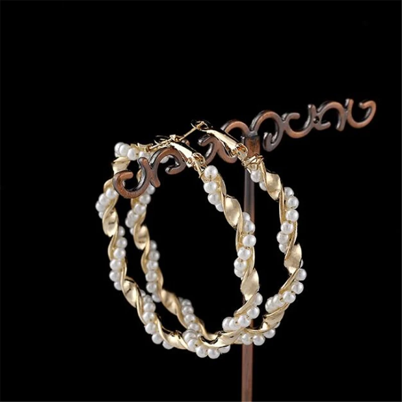 Женские серьги кольца с жемчугом большие в европейском стиле для ночного клуба