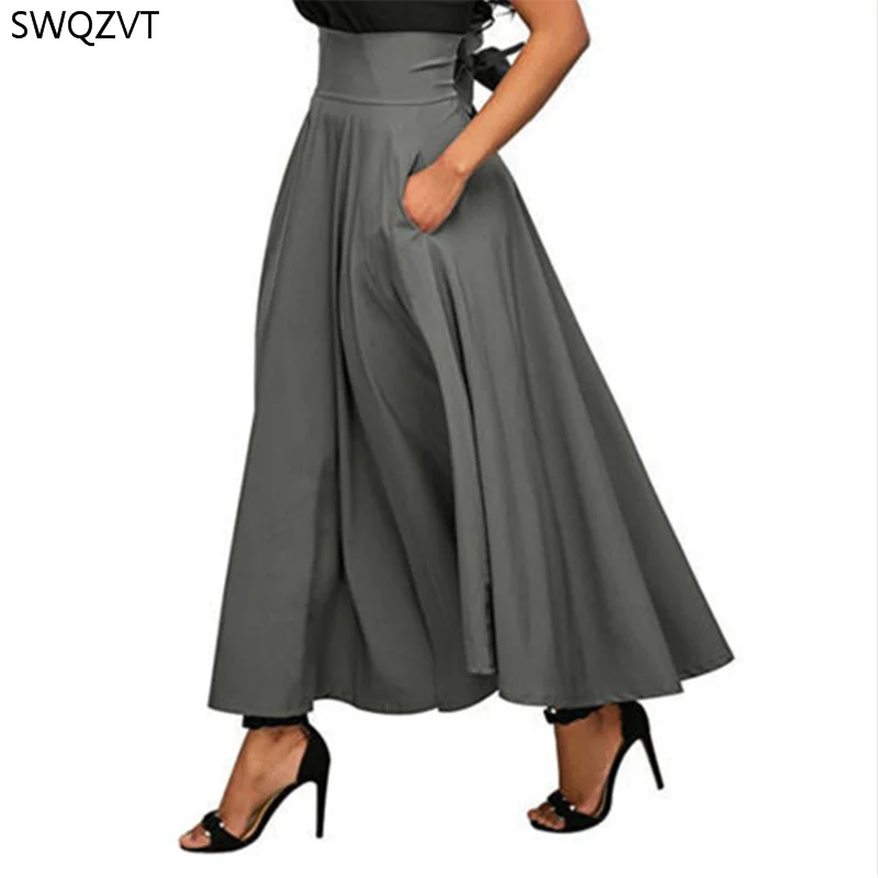 Женская плиссированная юбка однотонная свободная трапециевидная лето