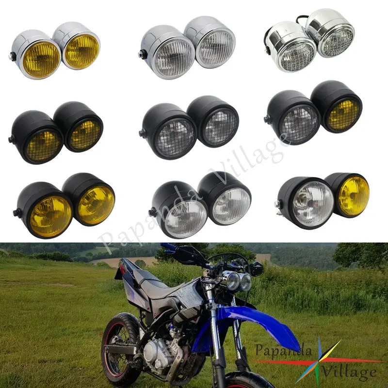 

Dual Sport Dirt Bike Dominator Twin H4 12v 35w 3.5" Headlight Mesh Grill Guard Headlamp Light for Honda Suzuki BMW Cruiser