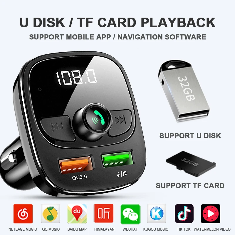 Автомобильный Bluetooth 5 0 Громкая связь авто аудио MP3 плеер U диск Быстрая зарядка