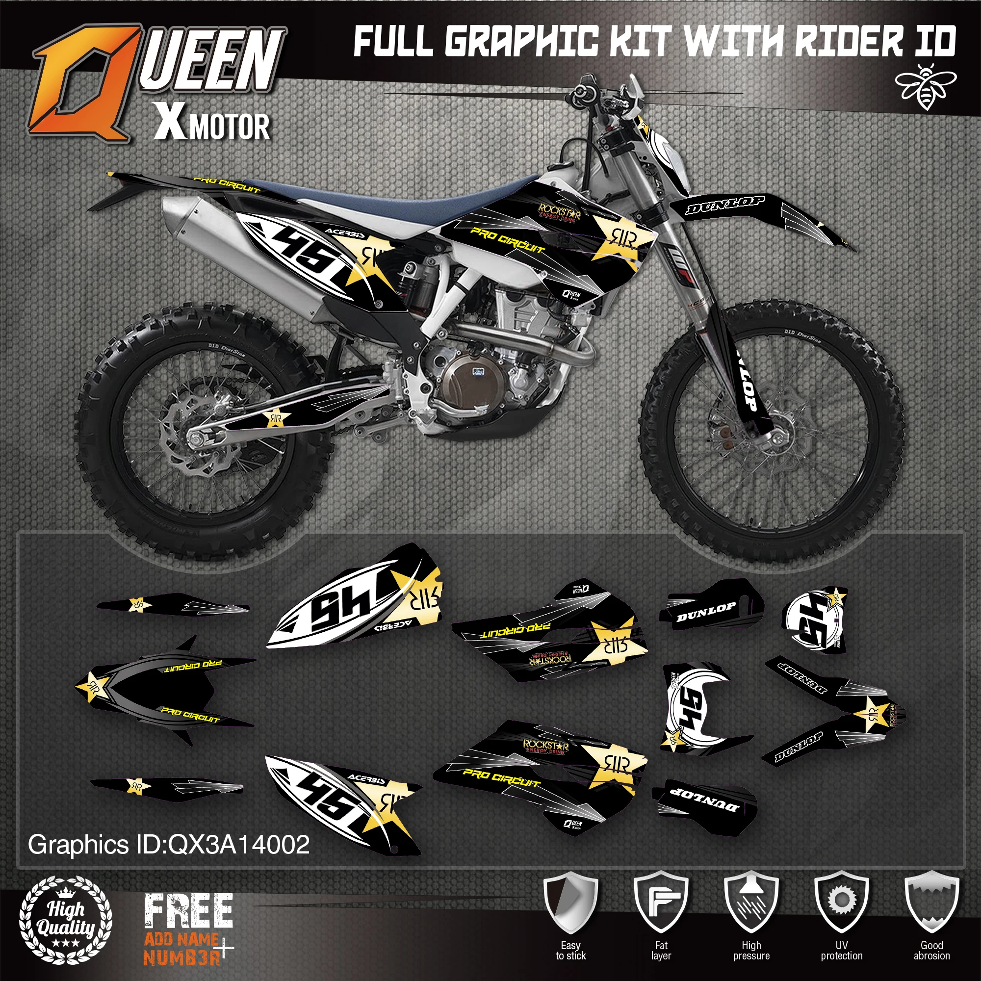 Queen X Custom Team Graphics наклейки 3M Набор стикеров для Husqvarna наклейка на 2014 15 TC FC 2015 16 FE TE 125
