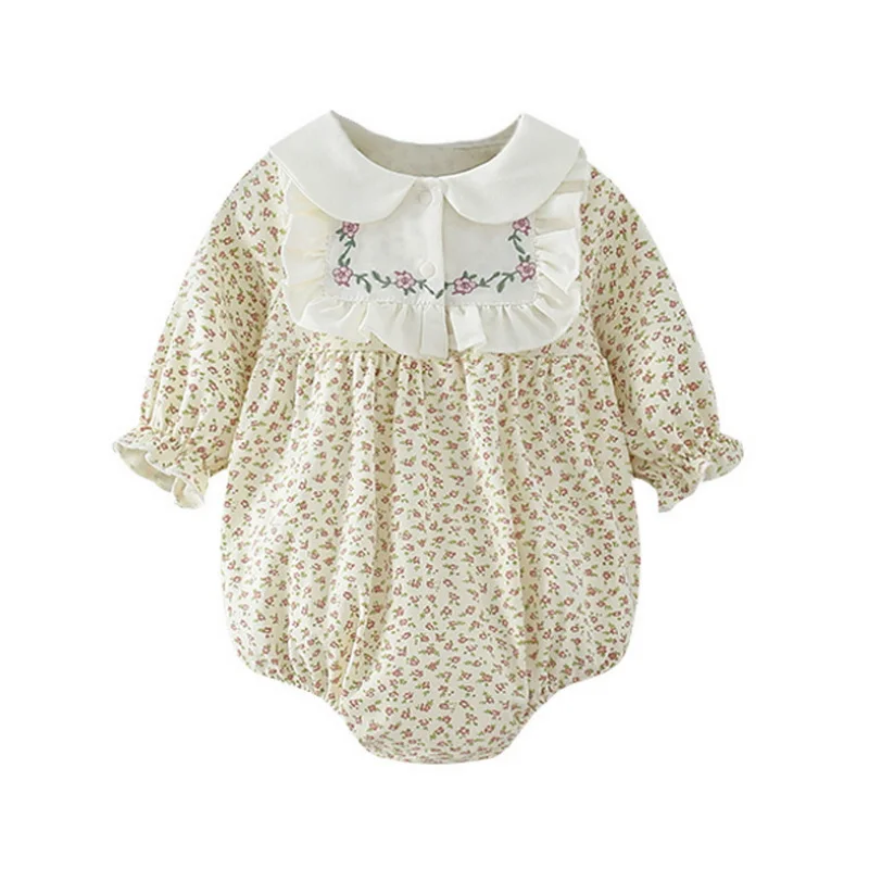 2021 nuevo oto&ntilde;o Body para beb&eacute; manga larga cuello Peter Pan bordado Floral princesa mono ropa reci&eacute;n nacida E5365-4