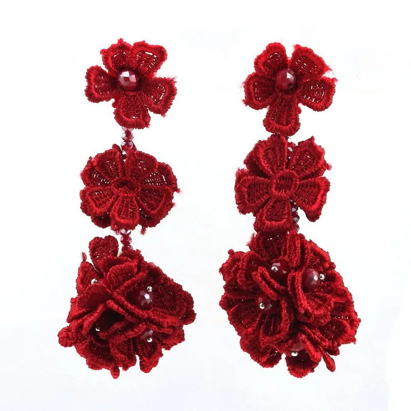 Длинные висячие серьги подвески с кристаллами и бусинами в форме цветка для