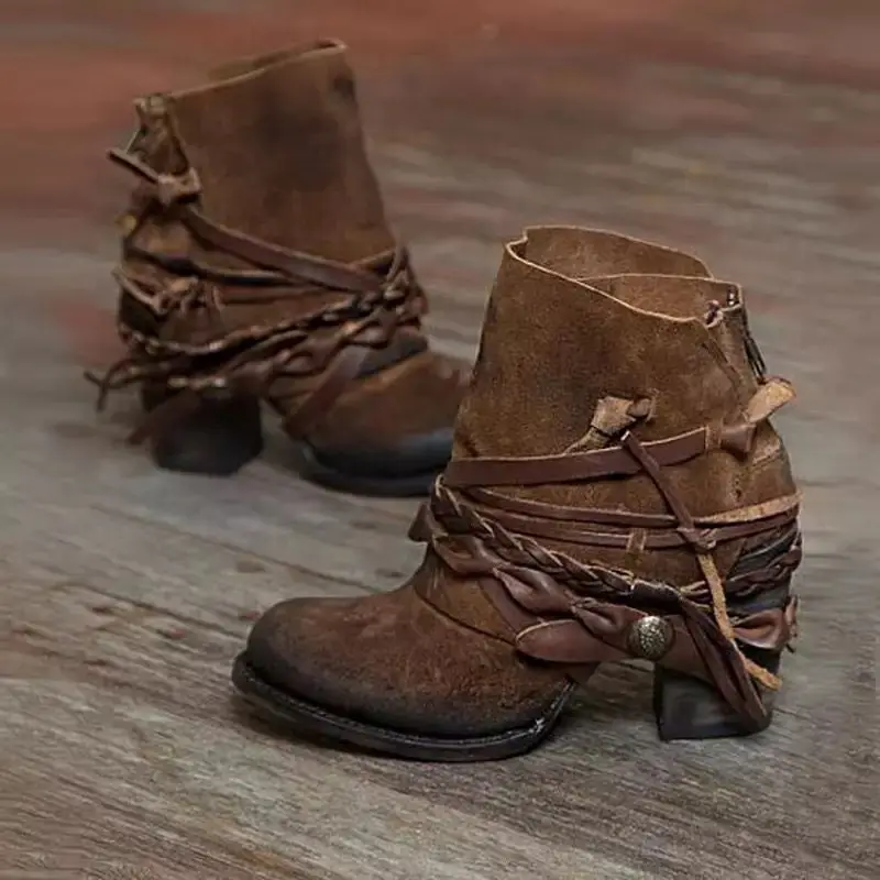 

back zipper Wind autumn winter 2020 high heel woven strap boots