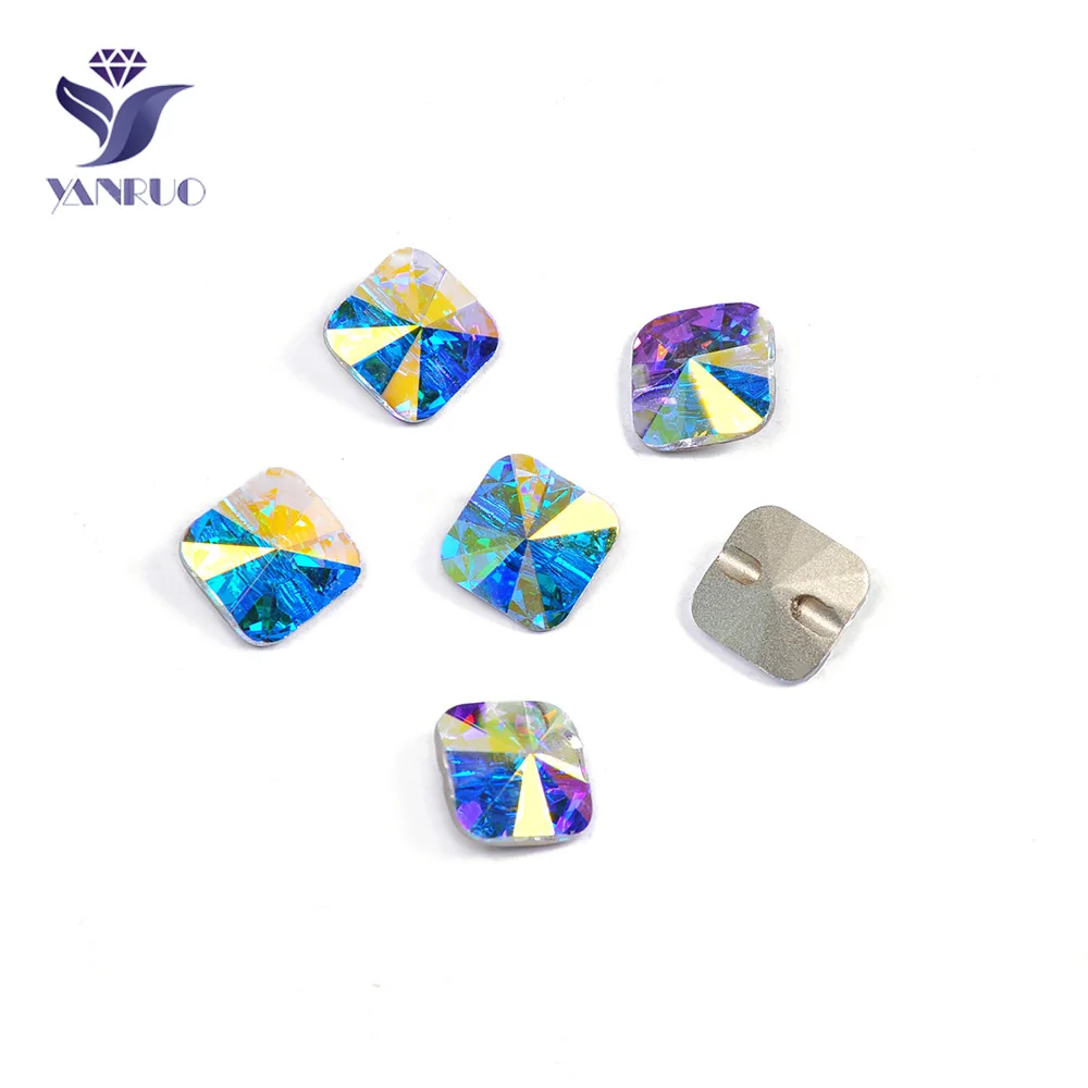 

YANRUO 3009 Square Buttons 10mm 14mm Pendant Single Hole Rhinestone Button Sewing Buttons Glass Stones Beads Wholesale clothing