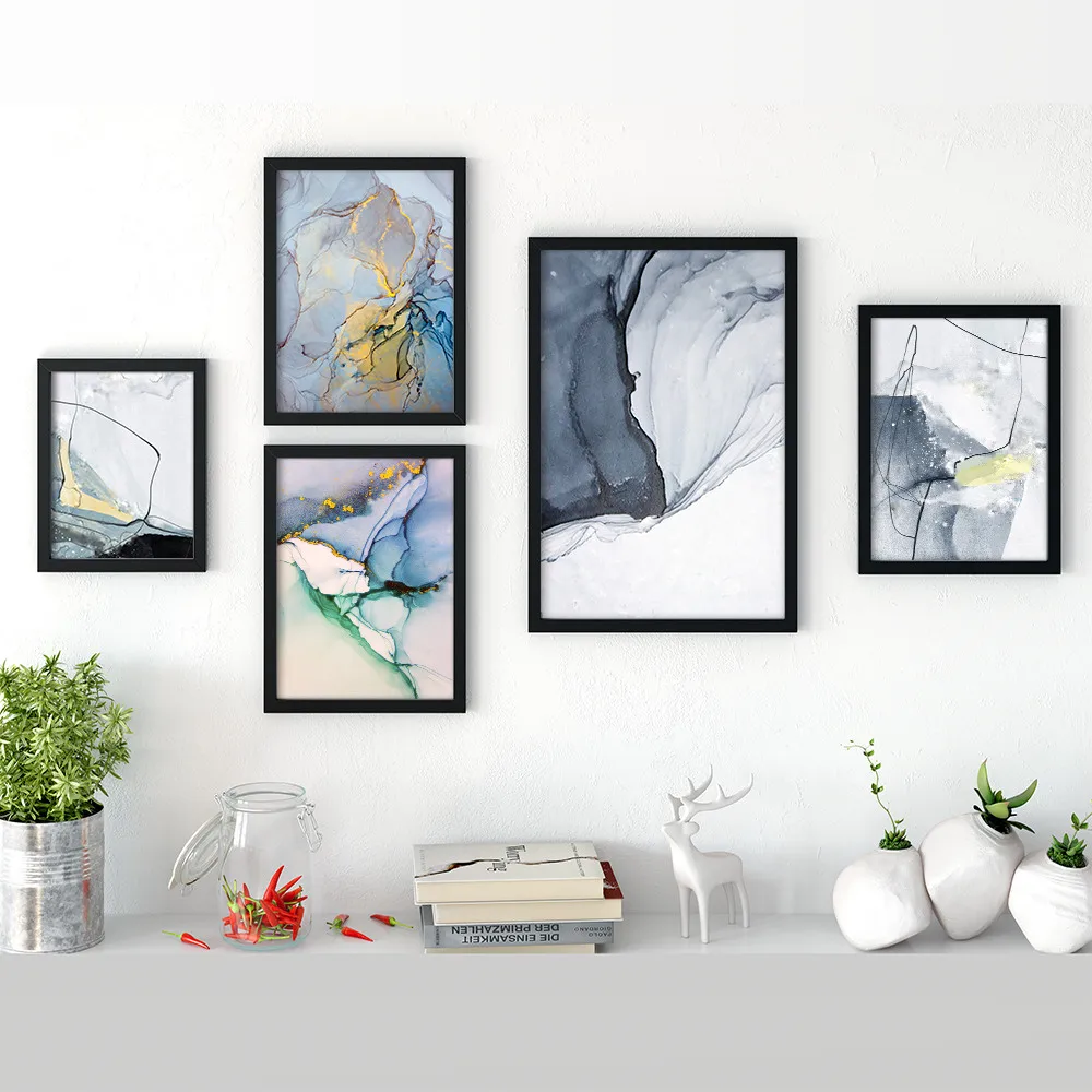 Холст постер из шелковой ткани на заказ мраморная синий номер плакат с модным