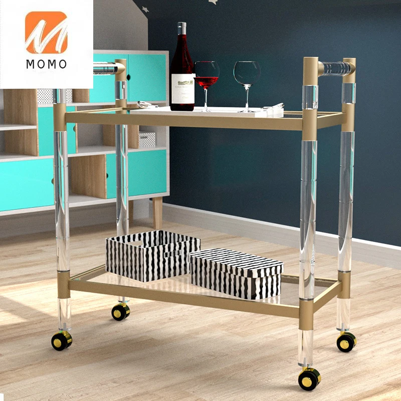 

HOMESWEET Gold Metal Clear Acrylic Trolley Cleaning Service Trolley Rolling Craft Cart For Hotel