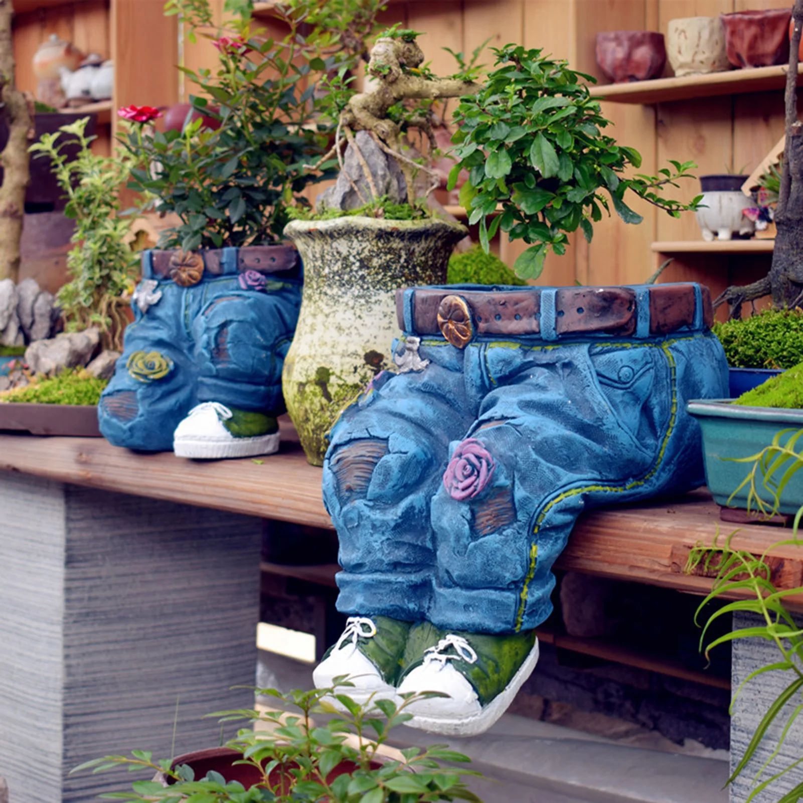 

Imitation Jeans Resin Flower Pot Succulent Plant Potted Desktop Flower Arrangement Art Decor Home Courtyard Balcony Flowerpot