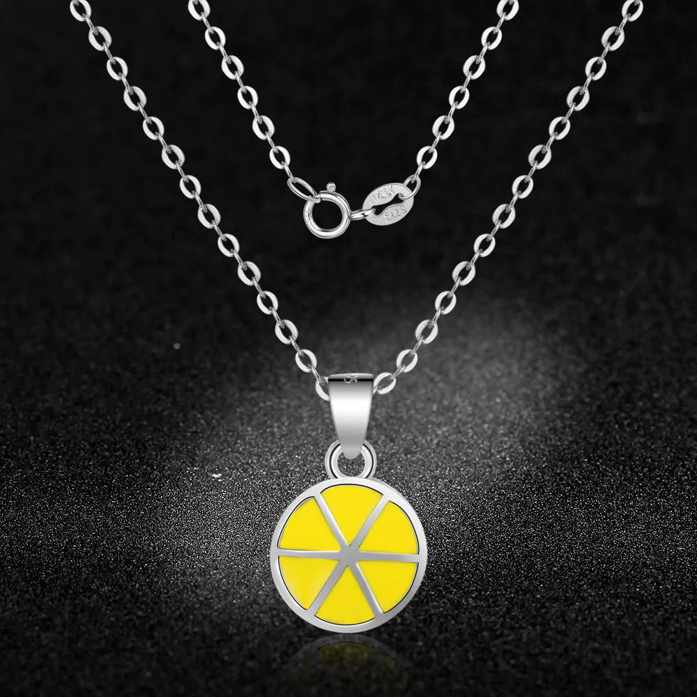 HMSFELY Real 925 Silver Charm Lemon Pendant Necklace Round Shape Fruit Dangles For Women Jewelry | Украшения и аксессуары