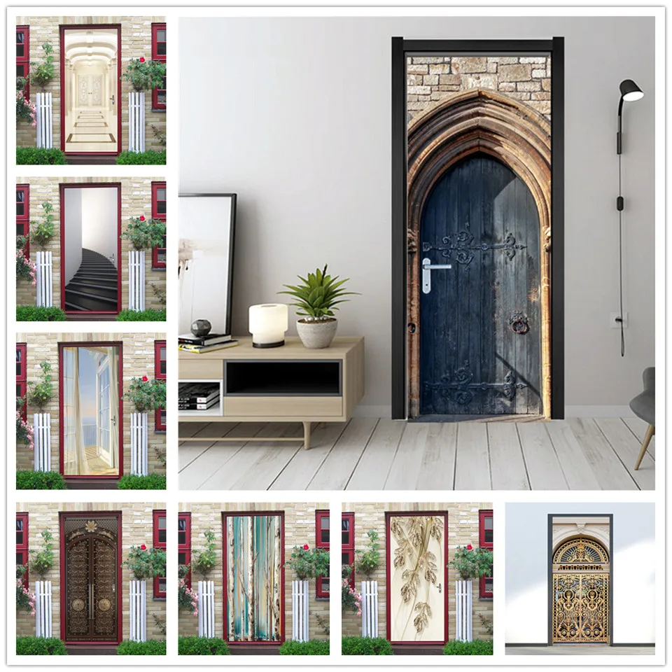 Самоклеящиеся обои на дверь из ПВХ в стиле ретро водонепроницаемые настенные