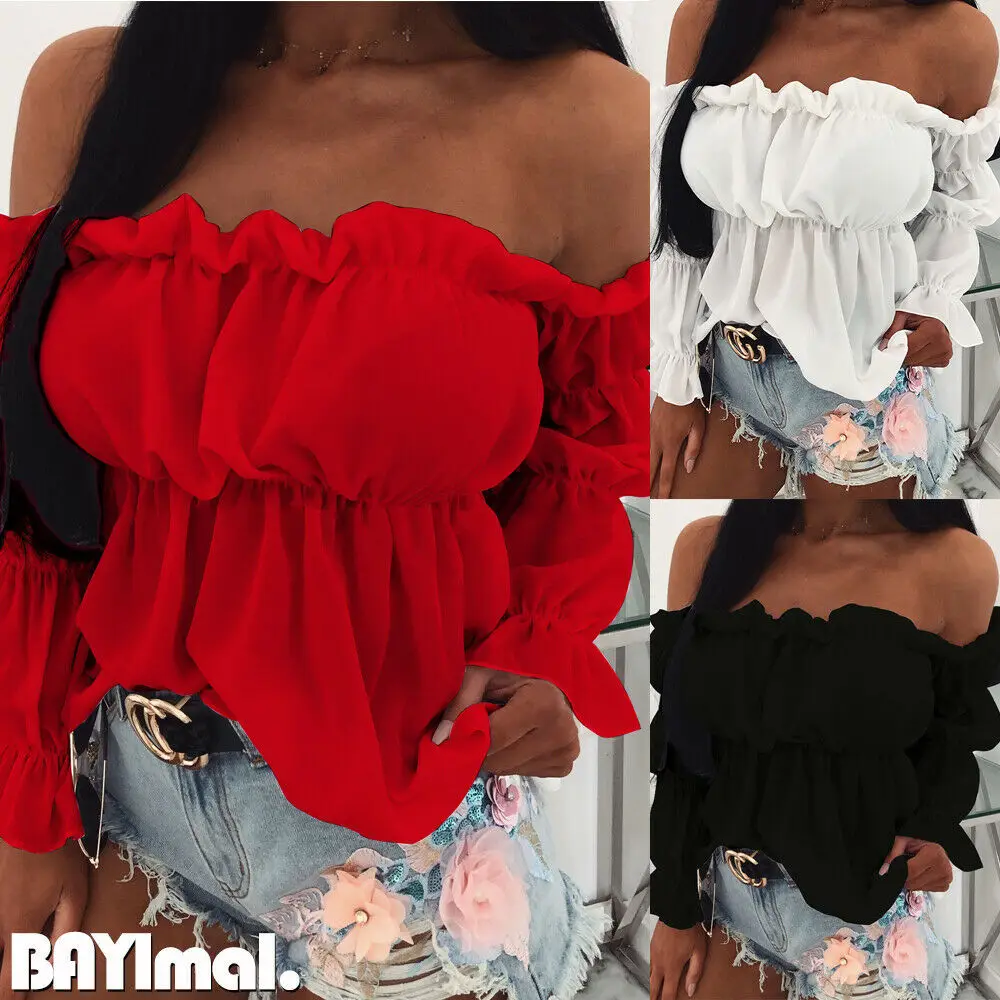 

2021 Summer Women's Off Shoulder Sexy Pleated T-Shirts Crop Tops