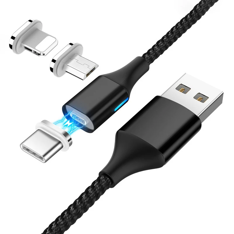 

3A Magnetic Cable Micro USB Type C For iPhone 11 Pro XS MAX Quick Charge 3.0 Mobile Phone CableType-C Wire LED Lighting Cord 1M