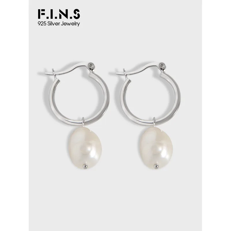 

F.I.N.S Irregular Baroque Cultured Pearl Drop Earrings S925 Sterling Silver Geometric Circle Earrings for Women Fashion Jewelry
