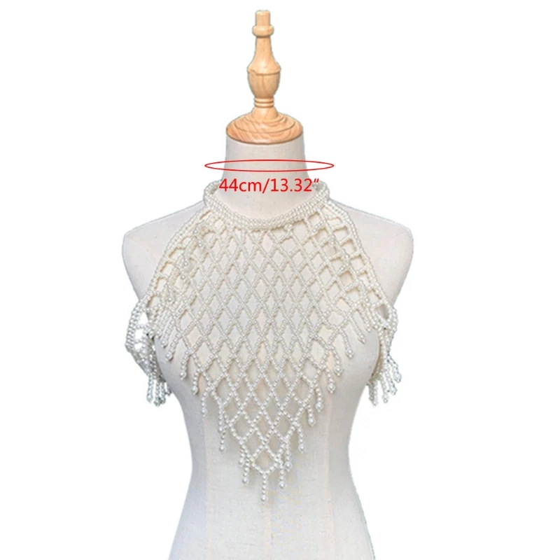 

Women Blouse Elegant Faux Pearl Necklace Collar Detachable Beaded False Collars Apparel