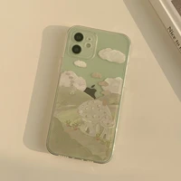 retro art oil painting landscape clouds phone case for iphone 12 11 pro max x xs max xr 7 8 puls se 2020 cases soft tpu cover