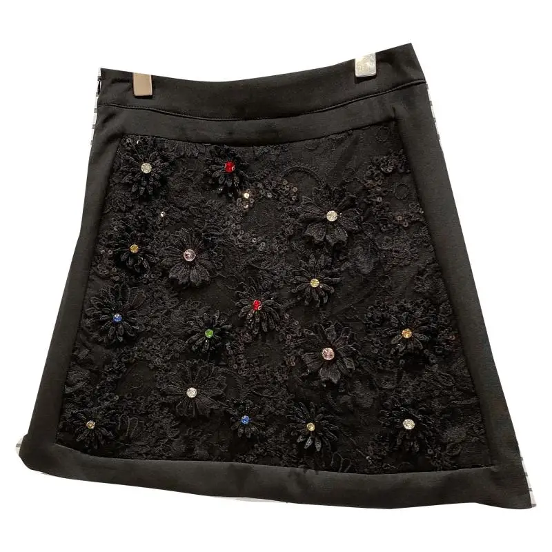 

2021 Summer New Organza Crocheted Flower Stereo A- Line Skirt Women's Short Mini Sexy Skirts One-step Ladies Skirt Mujer