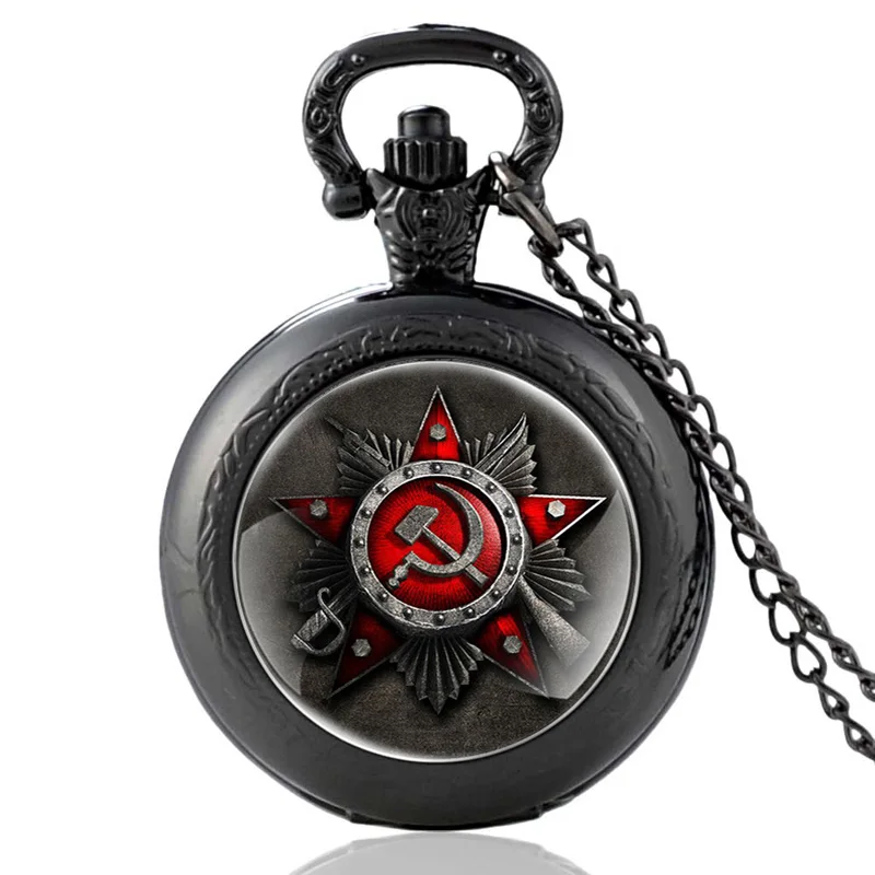 P505-Black Антикварные советские герои Сталин кварцевые карманные часы винтажные для мужчин и женщин бронзовая подвеска ожерелье Подарки - Цвет: P505-Black