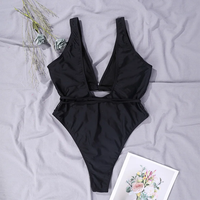 

Rivertrip One Piece Swimsuit Women Cut Out Swimwear 2021 Summer Hollow Bathing Suit New Knotted Beachwear Solid Bodysuit