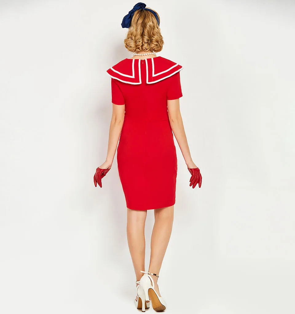 Sisjuly женщины Bodycon платье старинные короткие кнопки партии 1950-х годов круглый вырез лето женский Красный Сексуальная мода ретро карандаш платье девушка