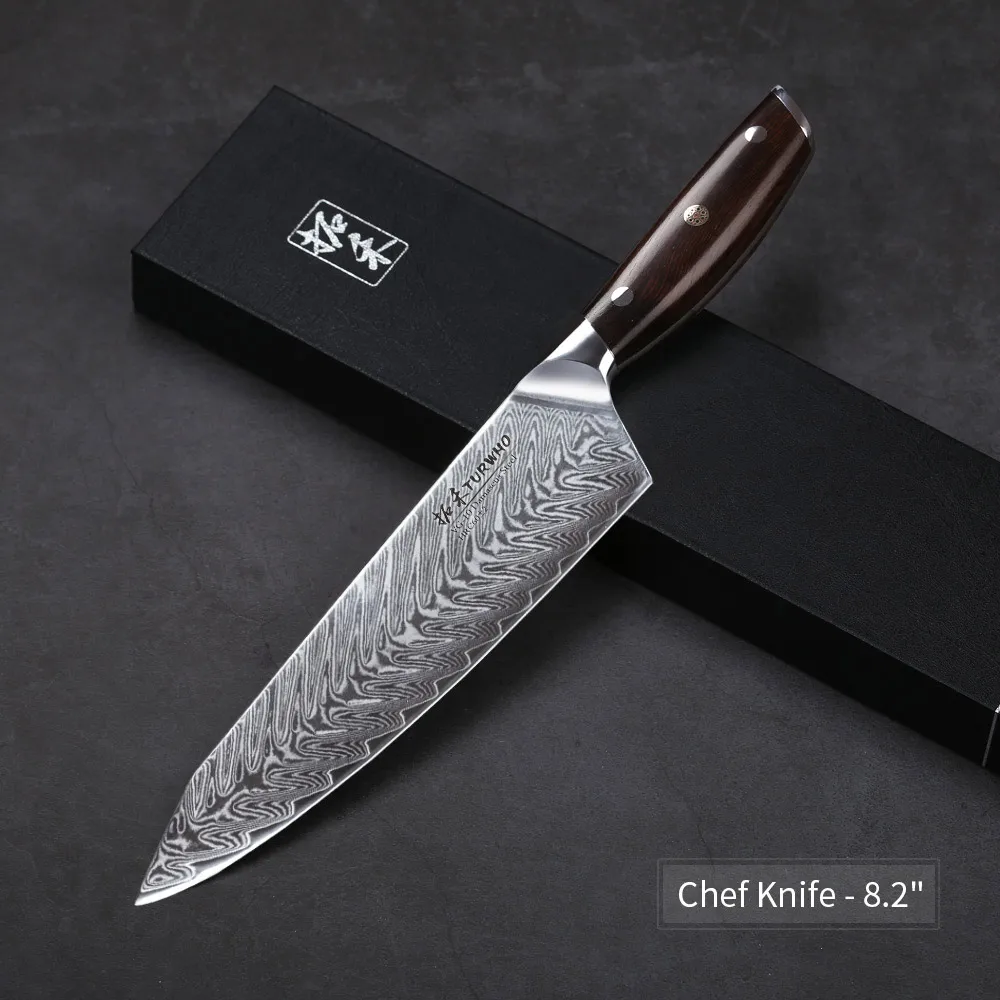 TURWHO Chef Kitchen Knife Set 3.5&quotParing 5&quotUtility 7&quotSantoku 8.2&quotChef Knives Japanese Damascus Steel Cooking Tools |