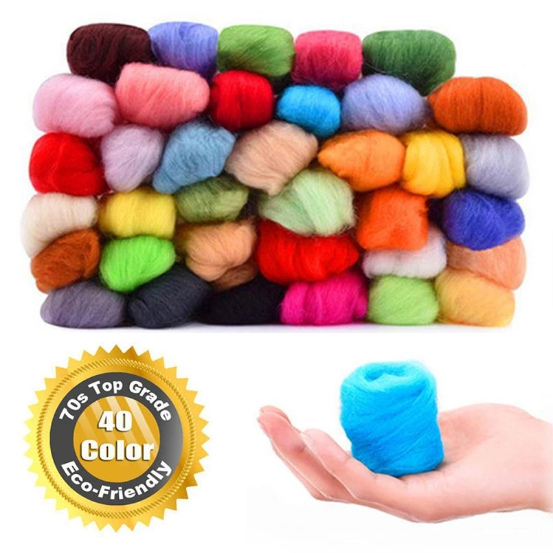 

50g Merino Wool Roving for Needle Felting Kit, 100% Pure Felt Wool, Needle Felting Wool, Sheep Wool, Wool for Felting, 40 Colors