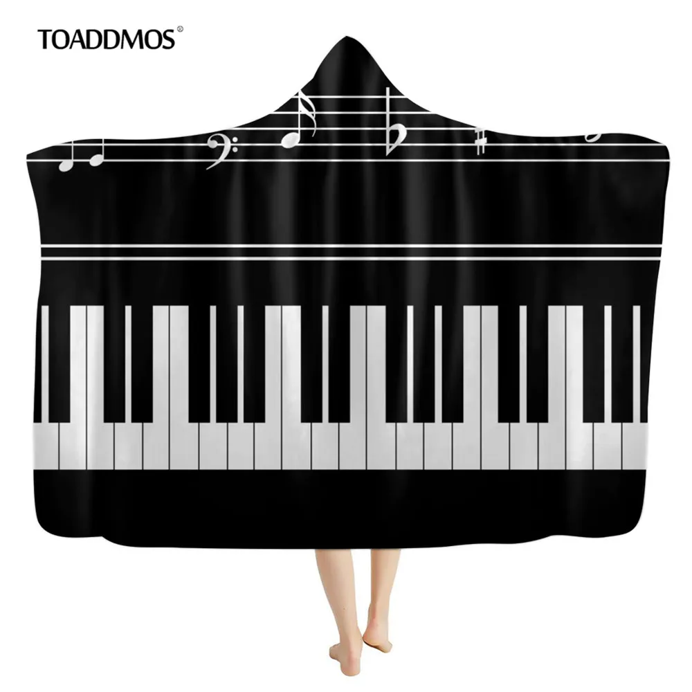 

TOADDMOS Piano with Music Note Printed Sherpa Hooded Blanket for Adult Kids Warm Autumn/Winter Wearable Throw Blanket Sofa Soft