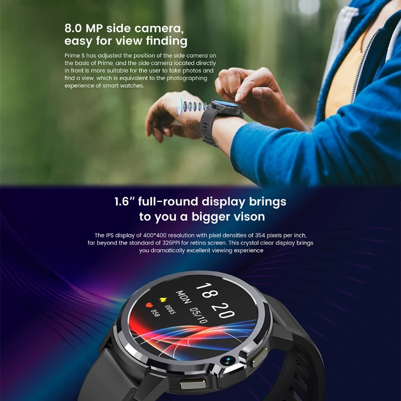 

C5AB Compatible for Kospet Prime S Dual Chip Dual System Dual Camera 1050mah Battery 1.6 Inch IPS Screen Bluetooth Smartwatch